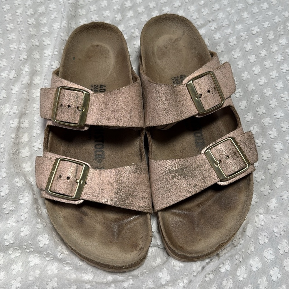 Birkenstock Washed Metallic Rose Gold Arizona size 40
